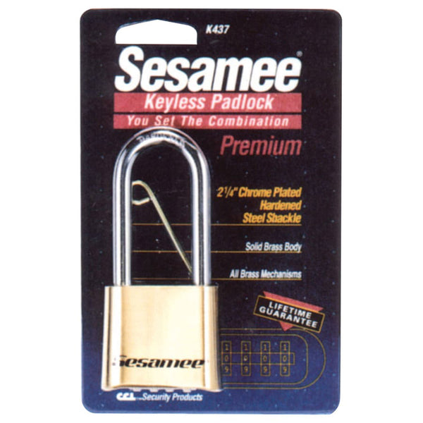 Sesamee Keyless Padlock, 5/16 in Shackle dia, 2-1/4 in L X 1 in W, Brass, Carded 197-K437