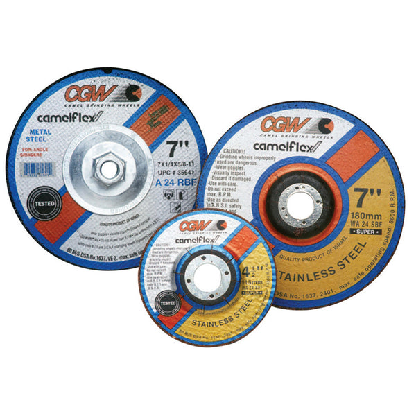Depressed Center Wheel, Type 27, 9 in Dia, 1/4 in Thick, 24 Grit, Zirconia Alum Oxide 421-35659