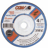 Depressed Center Wheel, 4 1/2 in Dia, 1/4 in Thick, 24 Grit, Alum. Oxide 421-36255