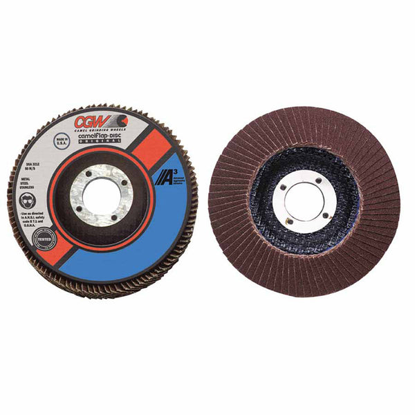 Flap Disc, A3 Aluminum Oxide, Reg, 4-1/2 in, 60 Grit, 5/8 in Arbor,13,300 rpm 421-39434
