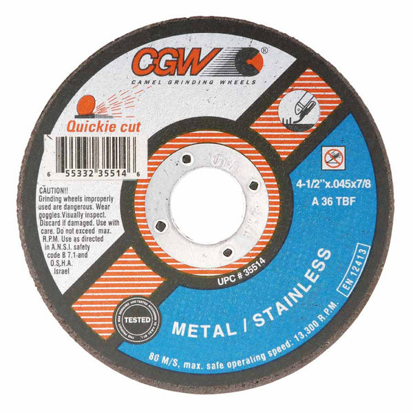 Quickie Cut Type 1 Extra Thin Cut-Off Wheel, 6 in dia, 0.045 in Thick, 7/8 in Arbor, 36 Grit 421-35517