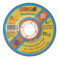 Contaminate Free Cut-Off Wheel, 4 1/2 in Dia, .045 in Thick, 60 Grit Alum. Oxide 421-45003