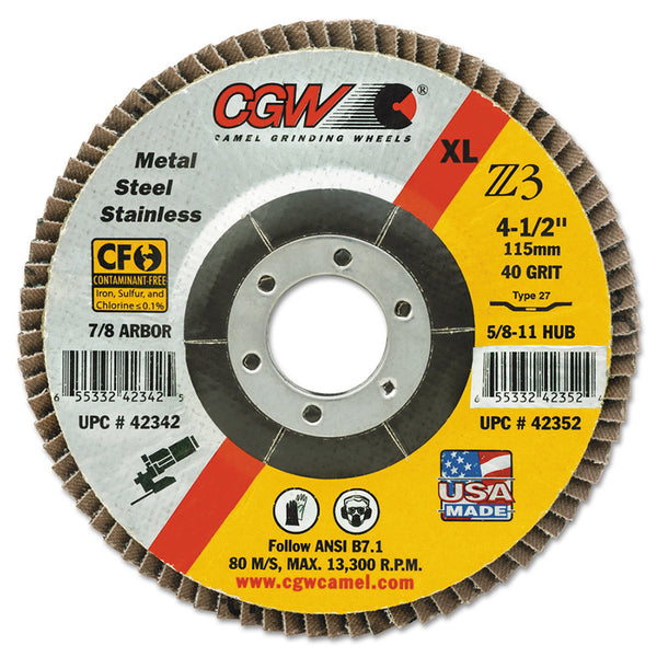 Cut-Off Wheel, 4-1/2 in dia, 0.045 in Thick, 7/8 in Arbor, 46 Grit, Non-Loading Aluminum Oxide, Type 27 421-45004