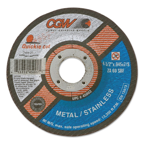 Cut-Off Wheel, Type 27, 7 in Dia, 1/16 in Thick, 60 Grit Zirconia/Alum. 421-45008