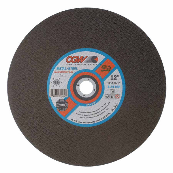Type 1 Cut-Off Wheel, Stationary Saw, 14 in Dia, 1/8 in Thick, 1 in Arbor, 24 Grit, 421-35582