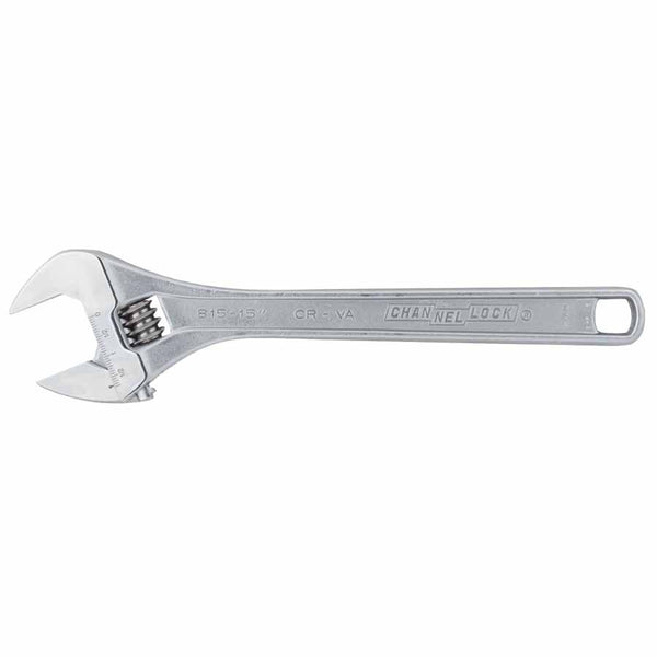 Adjustable Wrench, 15 in Long, 1.69 in Opening, Chrome 140-815