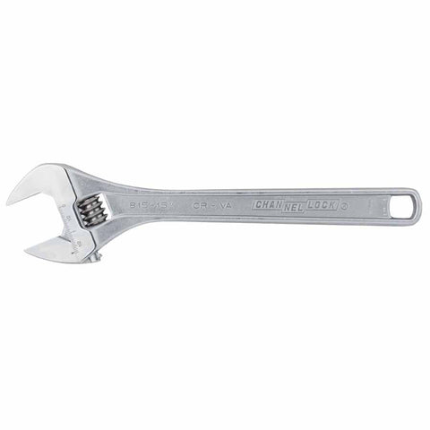 Adjustable Wrench, 15 in Long, 1.69 in Opening, Chrome 140-815
