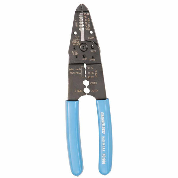 Wire Stripper, 8-1/4 in L, 10 AWG to 22 AWG, Blue Handle 140-908