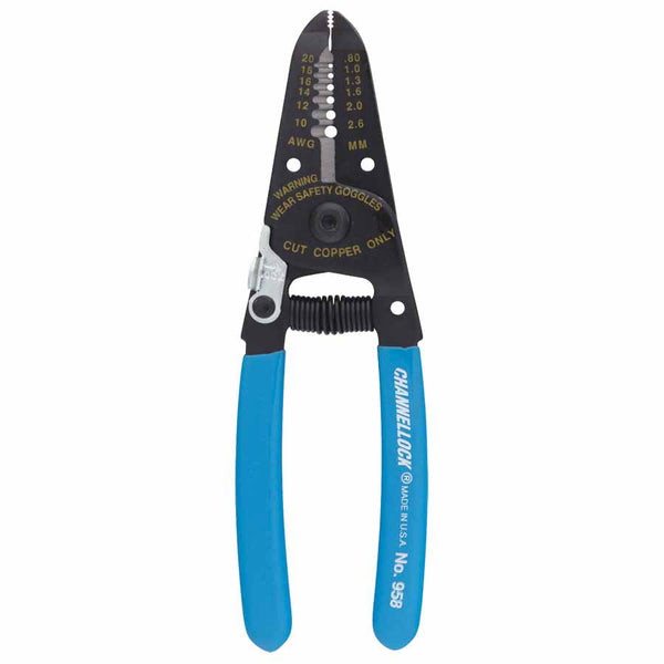 Wire Stripper, 6-1/4 in L, 10 AWG to 22 AWG, Blue Handle 140-958