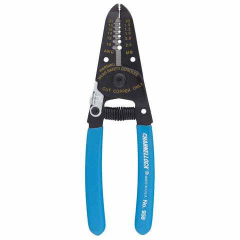 Wire Stripper, 6-1/4 in L, 10 AWG to 22 AWG, Blue Handle 140-958