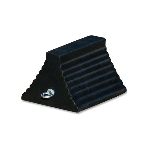 General-Purpose Rubber Wheel Chock, 10.5 in L x 7.5 in W x 5.5 in H, Black, Includes Cored Bottom/Eye Bolt 916-RC815