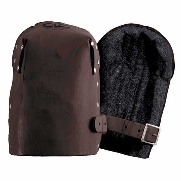 Heavy-Duty Leather Knee Pads, Leather Straps with Buckles, Tan/Black Felt 201-309