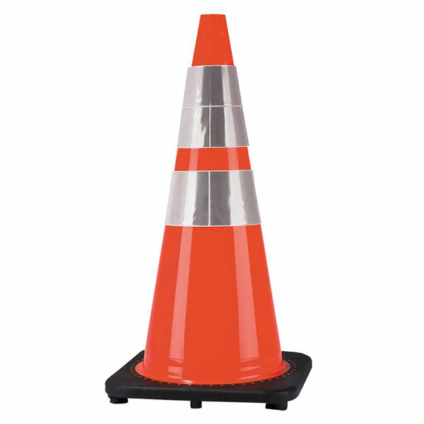 DW Series Traffic Cone, 28 in H, 7 lb PVC, Orange/Black Base, Reflective Collar 831-03-500-10