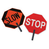 Safety Paddle, STOP/SLOW, White Letters on Red/ Black Letters on Orange, Nonreflective Plastic, 9 in Polygrip Handle 831-03-851