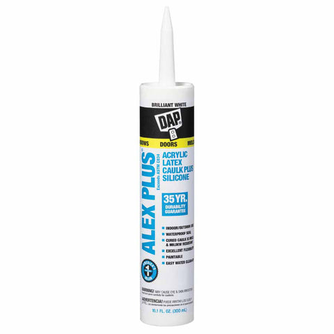 ALEX PLUS Acrylic Latex Caulk Plus Silicone (PC 18101), 10.1 oz Cartrdge, White 802-18152