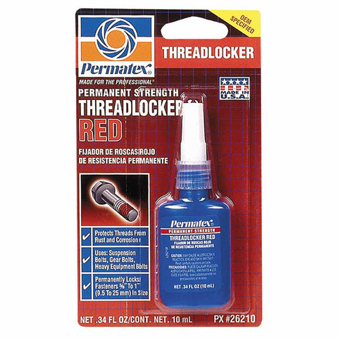 Permatex Permanent Strength Red Threadlocker, 10 mL, 3/8 in to 1 in 230-26210