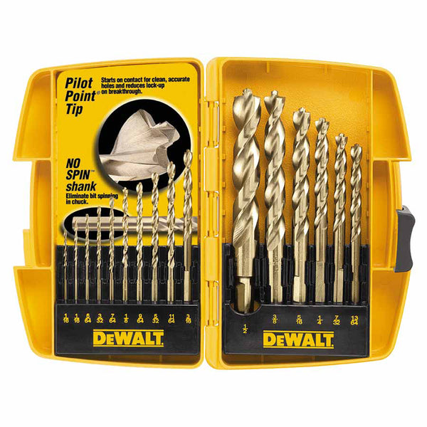 Gold Ferrous Oxide Drill Bit Set, 1/16 in to 1/2 in Cut diam, 16-Piece 115-DW1956