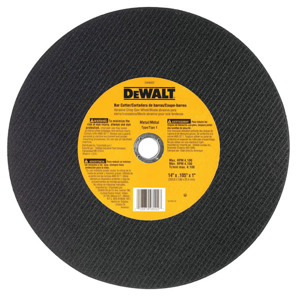 Type 1 - Cutting Wheel, 14 in, 1 in Arbor, A24R, 4,300 rpm, Bar Cutter 115-DW8002
