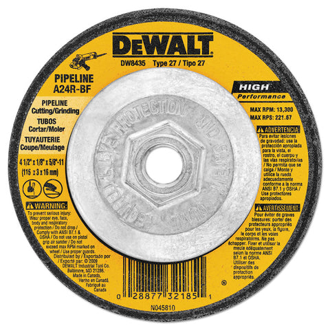 Type 27 HP Metal Grinding Wheel, 4-1/2 in dia, 5/8 in to 11, 13,300 RPM, 24 Grit 115-DW4523