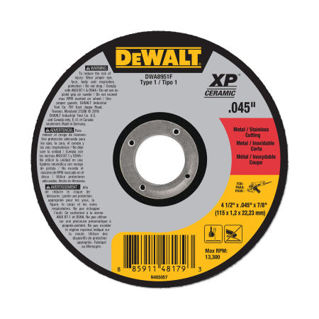 XP Ceramic Type 1 Metal Cutting Wheel, 4-1/2 in x .045 x 7/8 in 115-DWA8951F