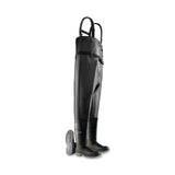 Chest Waders, Plain Toe, Men's 7, 16 in Boot, 56-1/2 in Overall L, PVC, Nylon Suspenders, Black/Gray 868-8606600.07