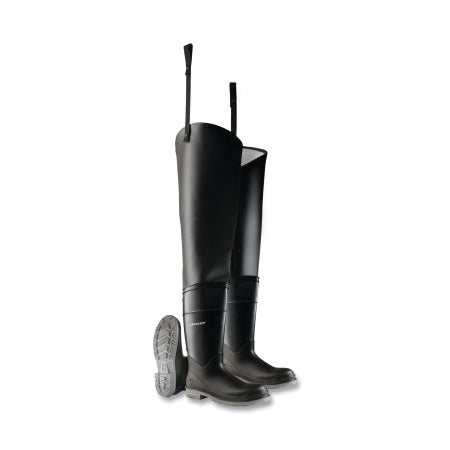Hip Waders, Plain Toe, Steel Shank, Men's 9, 32 in Inseam, Polyblend/PVC, Black 868-8605500.09