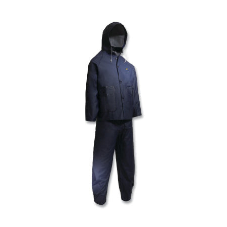 Sitex 3-Pc Rain Suit with Detachable Hood Jacket/Bib Overalls, 0.35 mm Thick, Polyester/PVC, Blue, 2X-Large 868-7659900.2X