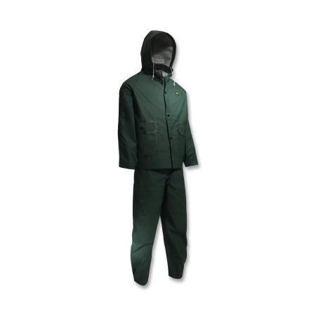 Sitex 3-Pc Rain Suit with Detachable Hood Jacket/Bib Overalls, 0.35 mm Thick, Polyester/PVC, Hunter Green, 2X-Large 868-7660000.2X