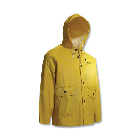 Webtex Rain Jacket, Attached Hood, 0.65 mm Thick, Heavy-Duty Ribbed PVC, Yellow, 2X-Large 868-7603400.2X