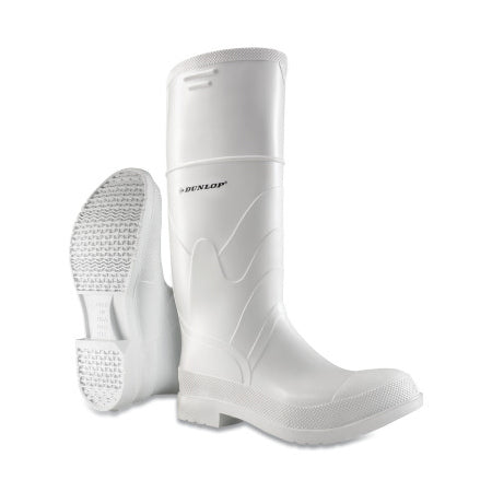 White Rubber Boots, Plain Toe, Men's 9, 16 in Boot, PVC, White 868-8101100.09