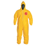 Tychem 2000 Coverall, Serged Seams, Attached Hood, Elastic Wrists and Ankles, Zipper Front, Storm Flap, Yellow, 3X-Large 251-QC127S-3XL