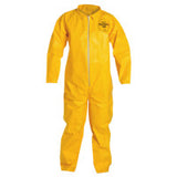 Tychem 2000 Coverall, Bound Seams, Collar, Open Wrists and Ankles, Front Zipper, Storm Flap, Yellow, 4X-Large 251-QC120B-4X