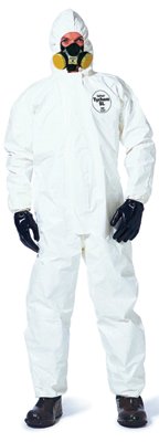 Tychem 4000 Coverall, Attached Hood and Sock, Elastic Wrists, Zipper, Storm Flap, White, 2X-Large 251-SL122B-2XL