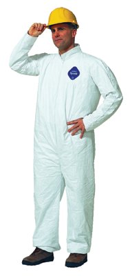 Tyvek 400 Coverall, Serged Seams, Collar, Elastic Waist, Open Wrists/Ankles, Front Zipper, Storm Flap, White, Large 251-TY120S-L