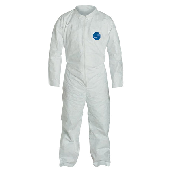 Tyvek 400 Coverall, Serged Seams, Collar, Elastic Waist, Open Wrists/Ankles, Front Zipper, Storm Flap, White, X-Large 251-TY120S-XL