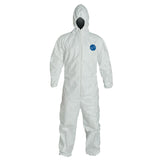 Tyvek 400 Coverall, Serged Seam, Attached Hood, Elastic Waist, Elastic Wrists and Ankles, Front Zipper, Storm Flap, Wht, 4XL 251-TY127S-4XL