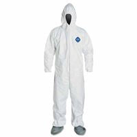 Tyvek 400 Coverall, Serged Seams,Attached Hood, Boots, Elastic Waist/Wrist/Ankles, Front Zipper, Storm Flap, White, 5X-Large 251-TY122S-5XL