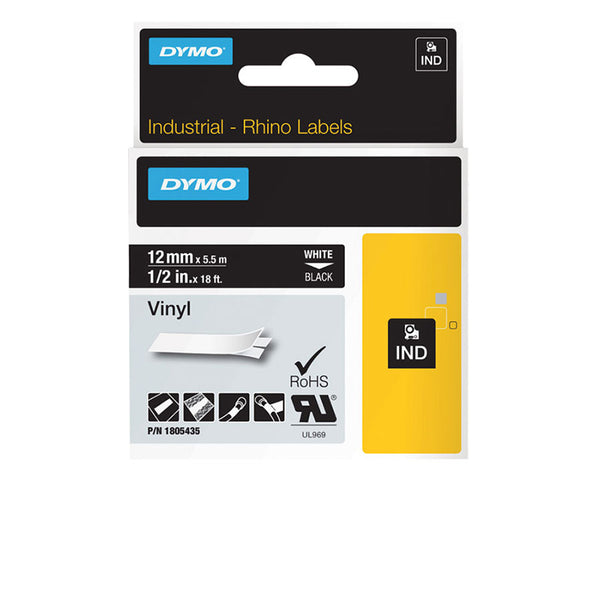 Industrial Rhino Vinyl Label Cartridge, 3/4 in W x 18 ft L, Black Print on White Background 784-18445
