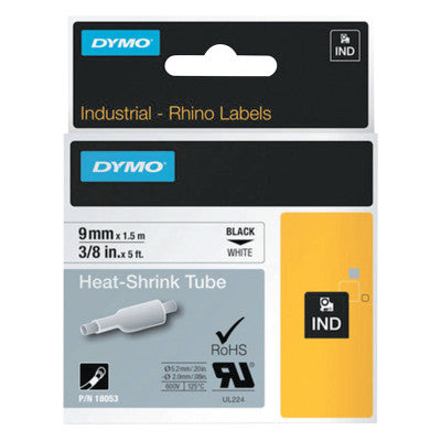 Heat Shrink Tube, 3/8 in W x 5 ft L, Black Print on White, Gloss 784-18053