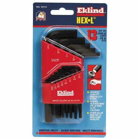 Hex-L Key Set, 13 per holder, Hex Tip, Inch, Short Arm 269-10113
