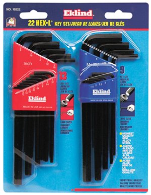 Hex-L Key Set, 22 per card, Hex Tip, Inch/Metric, Long Arm 269-10222