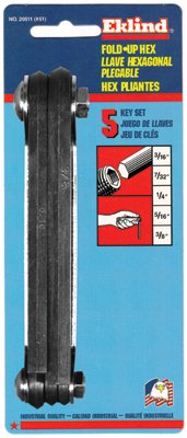 Inch Fold-Up Hex Key Set, 5 per fold-up, Hex Tip, Inch 269-20511