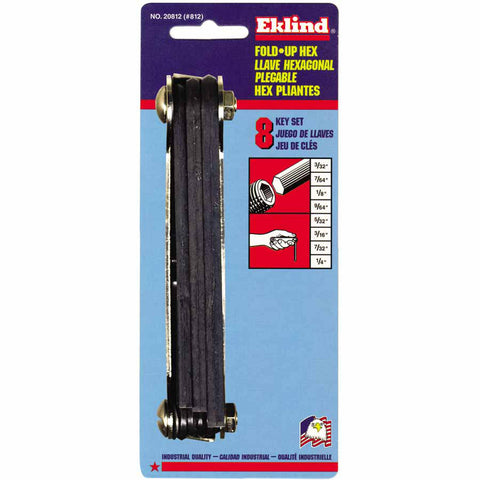 Inch Fold-Up Hex Key Sets, 8 per fold-up, Hex Tip, Inch, Long 269-20812