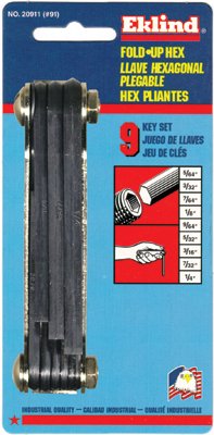 Inch Fold-Up Hex Key Set, 9 per fold-up, Ball Hex Tip, Inch, Medium 269-20911
