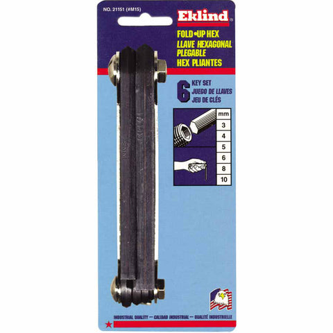 Metric Fold-Up Hex Key Set, 6 per Fold-Up, Hex Tip, Metric, Long 269-21151