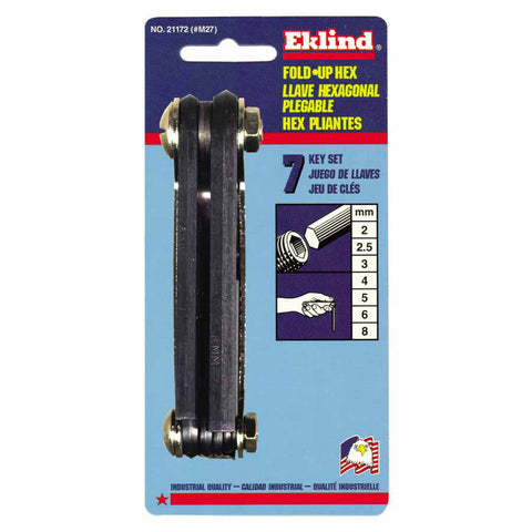 Metric Fold-Up Hex Key Set, 7 per Fold-Up, Hex Tip, Short 269-21172