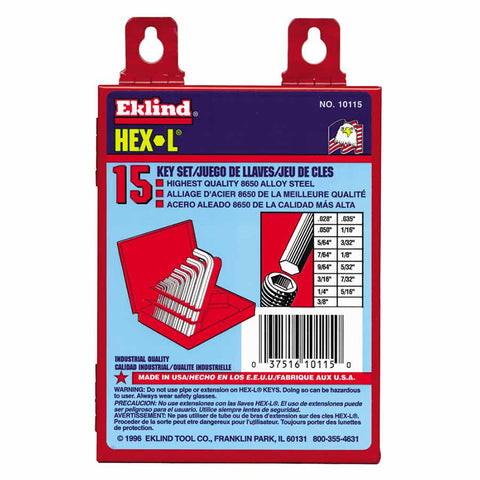 Hex-L Key Set, 15 per set, Hex Tip, Inch 269-10115