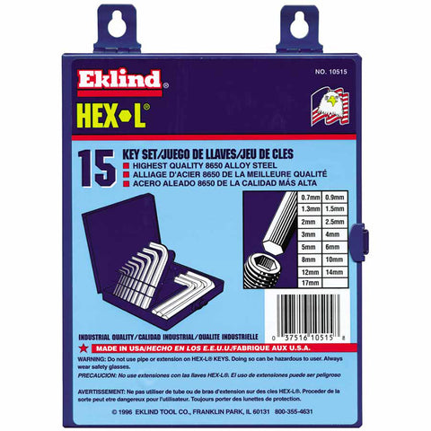 Hex-L Key Set, 15 per set, Hex Tip, Metric 269-10515