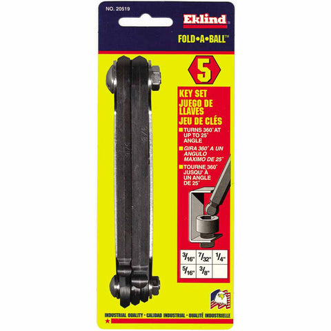Inch Fold-Up Hex Key Sets, 5 per fold-up, Ball Hex Tip, Inch 269-20519
