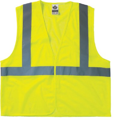 GloWear 8210HL Class 2 Economy Vests with Pocket, Hook/Loop Closure, L/XL, Lime 150-21025